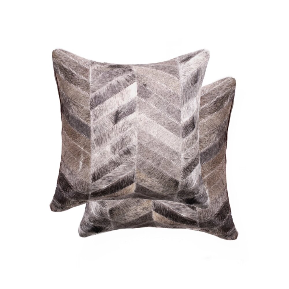Natural Home Decor Torino Chevron Cowhide Pillow | 2-Piece | Grey | 18"x18"